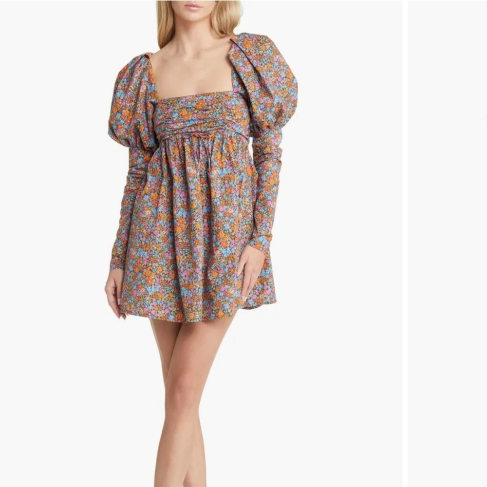 For Love & Lemons Floral Puff-Sleeve Mini Dress - Multi Floral